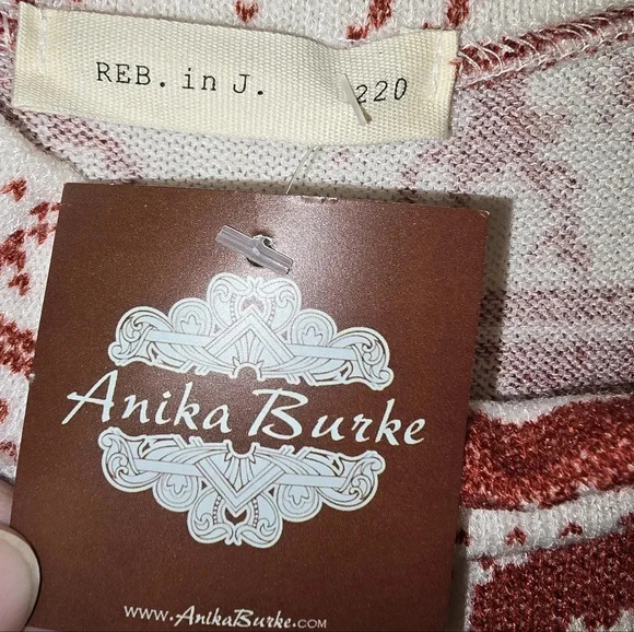 NWT Anika Burke Reindeer & Burgundy Print Fit & Flare Mock Neck Midi Dress XL - Picture 5 of 10